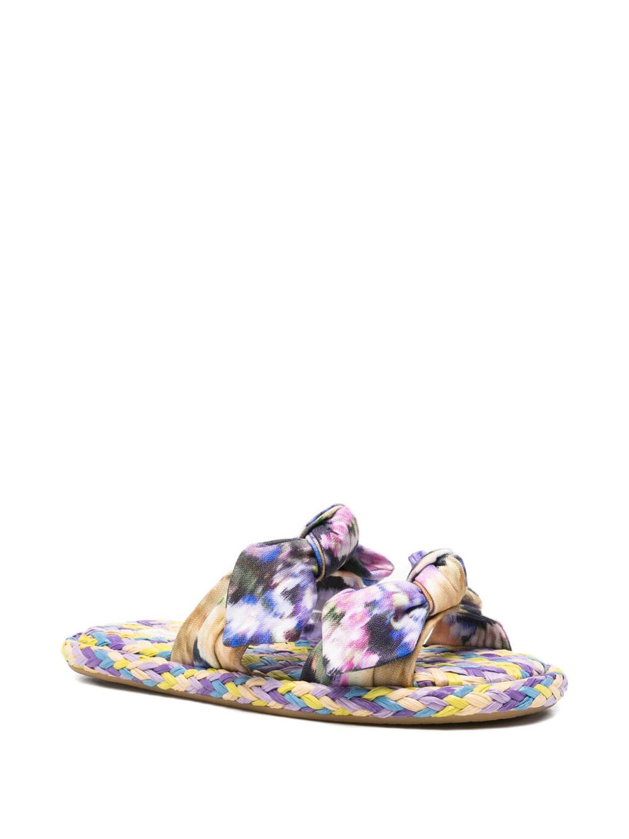 Zimmermann Lilac Sandals With Floral Knotted Straps Sun Ready Open Toe Flat For Women