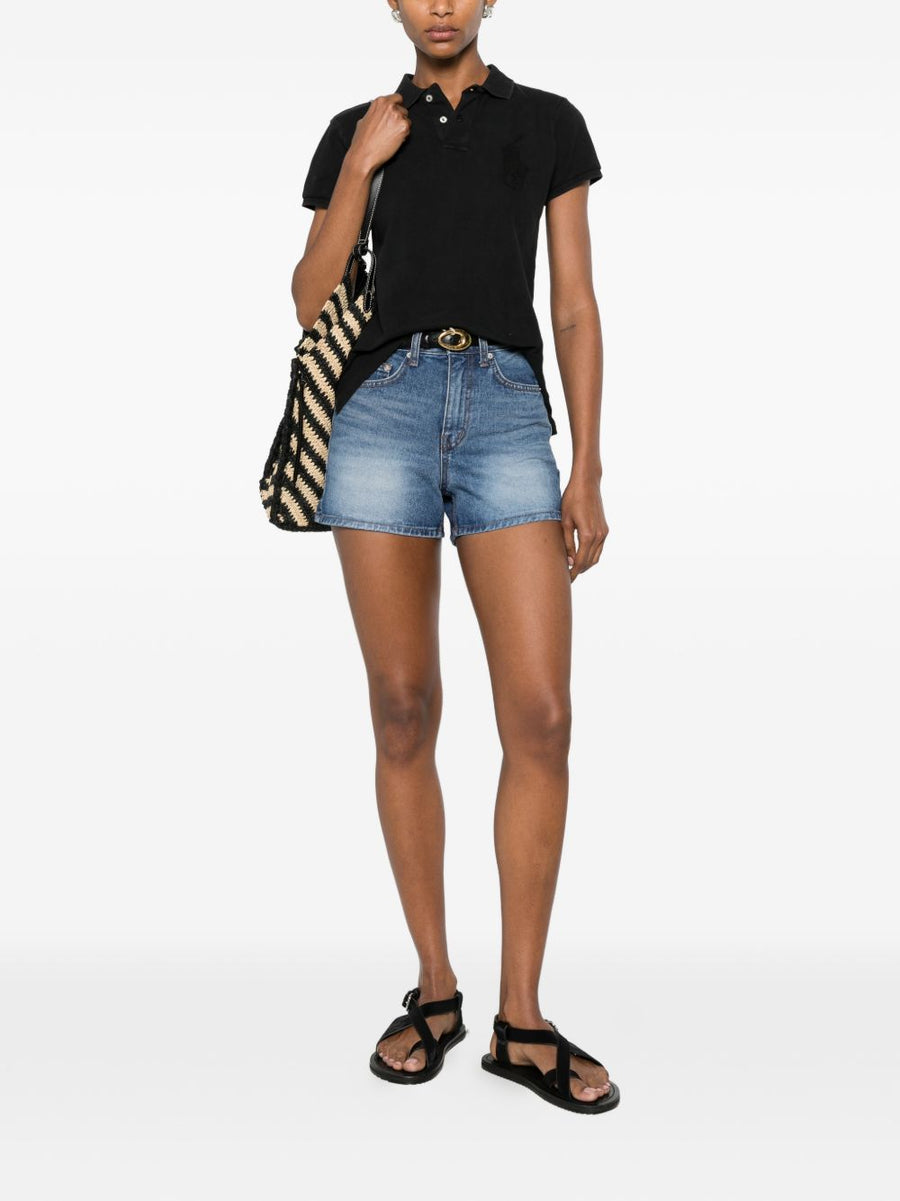 Dunst Navy Cotton Denim Short Trousers For Women With Classic Five Pocket Design