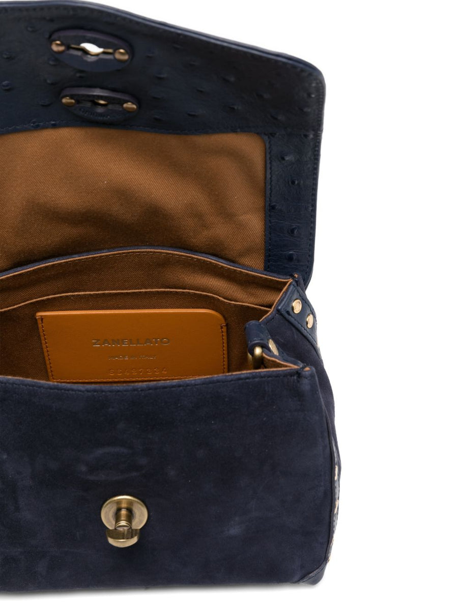 Zanellato Postina Navy Ostrich Effect Leather Handbag