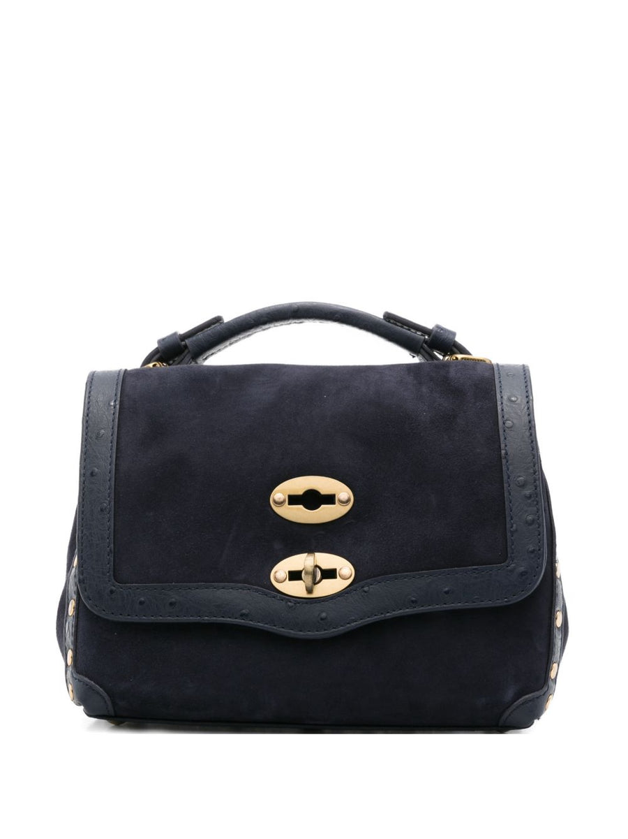 Zanellato Postina Navy Ostrich Effect Leather Handbag
