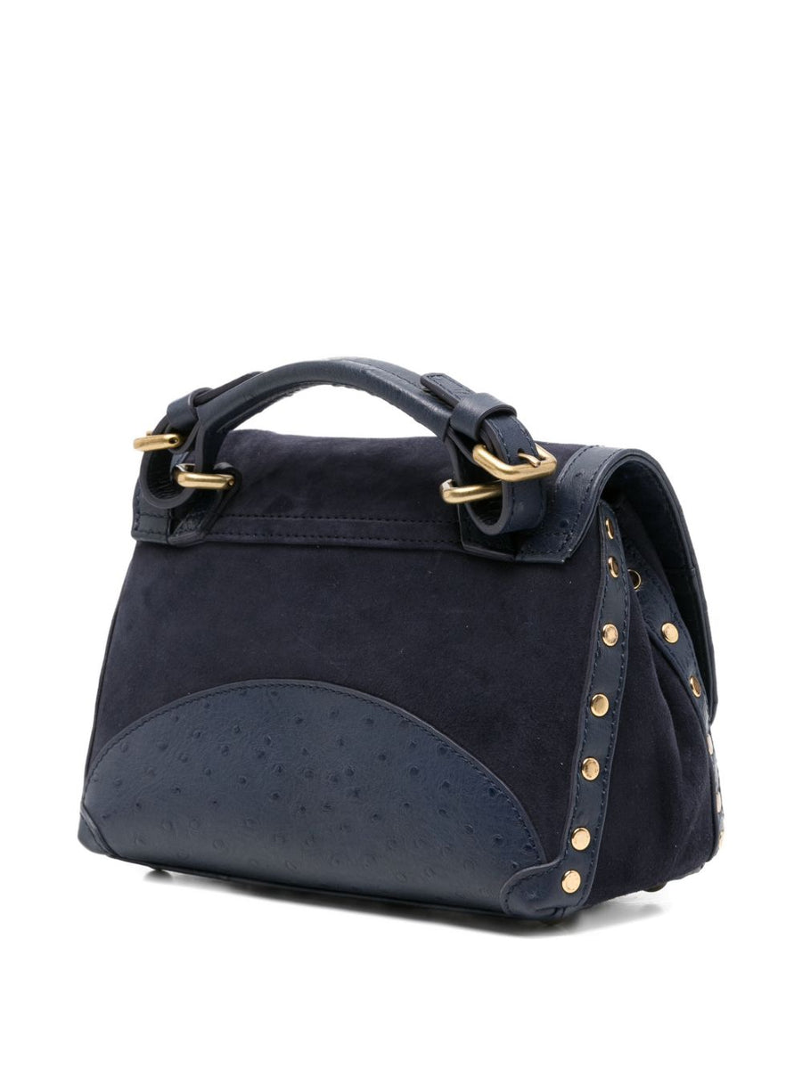Zanellato Postina Navy Ostrich Effect Leather Handbag