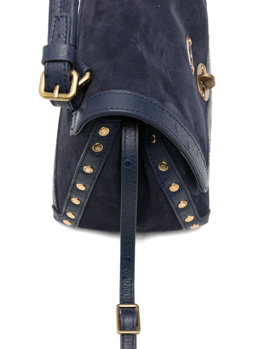 Zanellato Postina Navy Ostrich Effect Leather Handbag