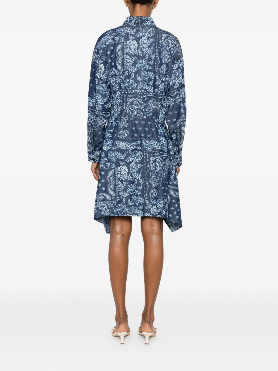 Emporio Armani Navy Cotton Chemisier Dress For Women Breathable 100 Percent Cotton Front Button Classic Collar