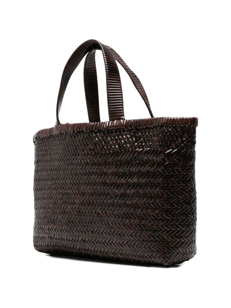 Manebí Leather Shopper Brown Calf Leather Open Top Tote With Woven Texture For Women