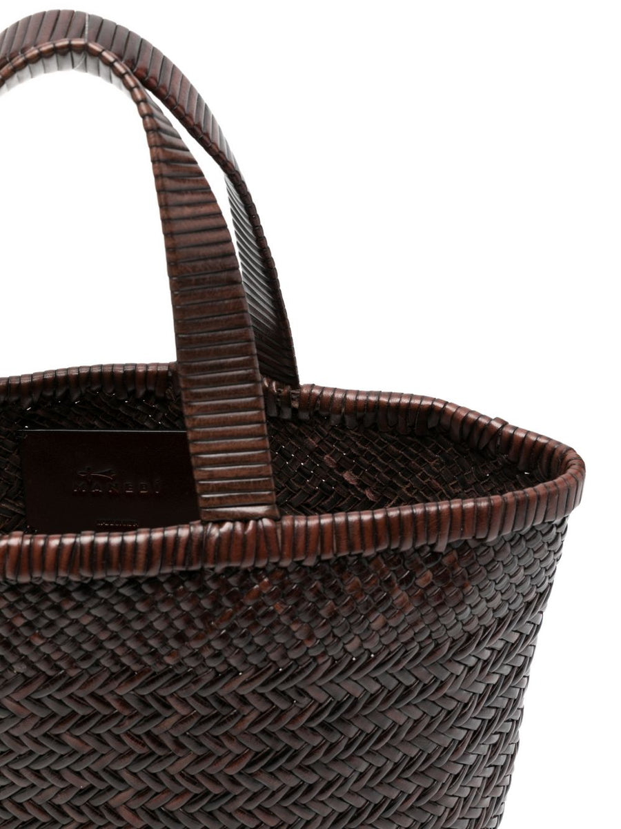Manebí Leather Shopper Brown Calf Leather Open Top Tote With Woven Texture For Women
