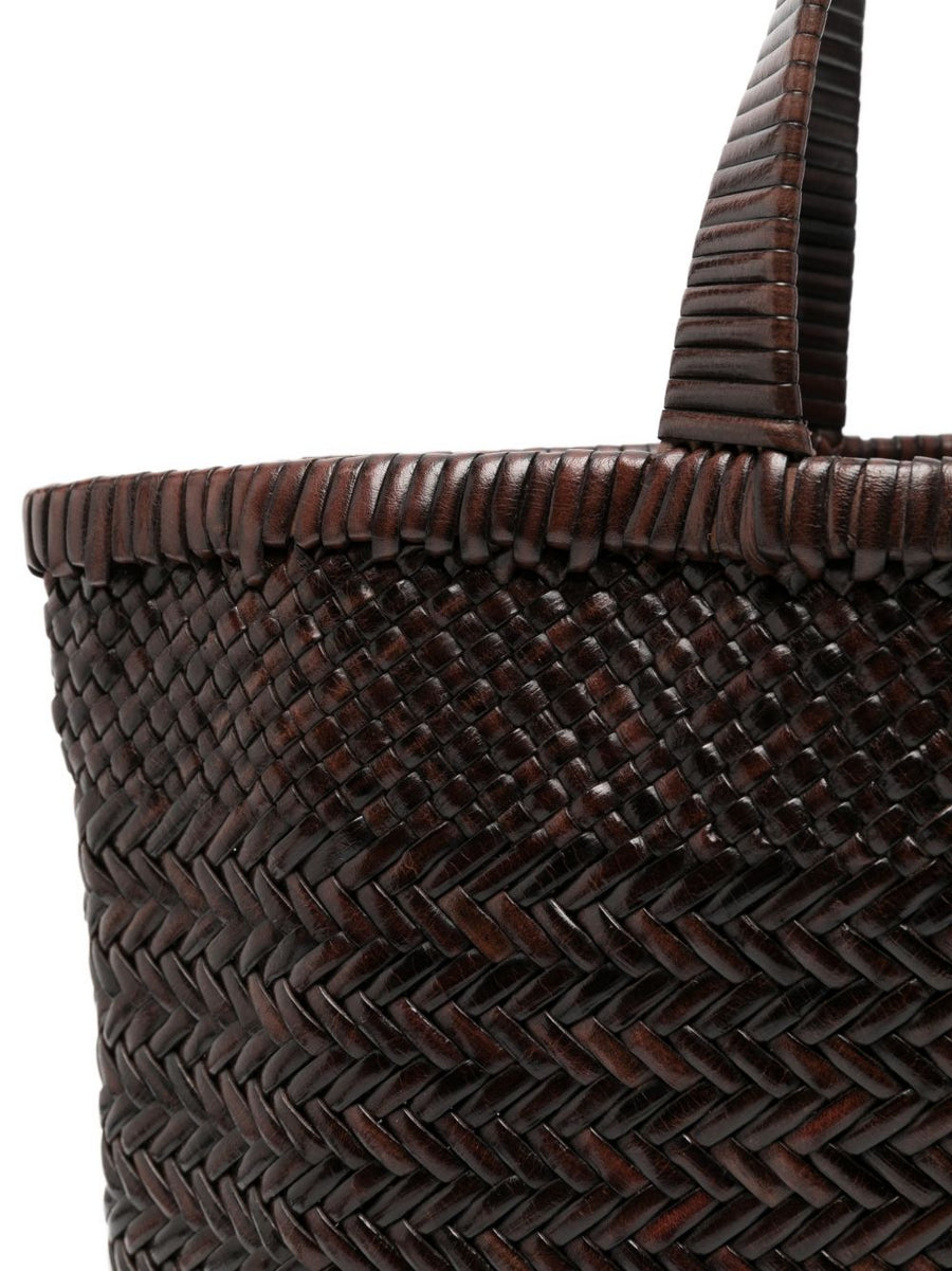 Manebí Leather Shopper Brown Calf Leather Open Top Tote With Woven Texture For Women
