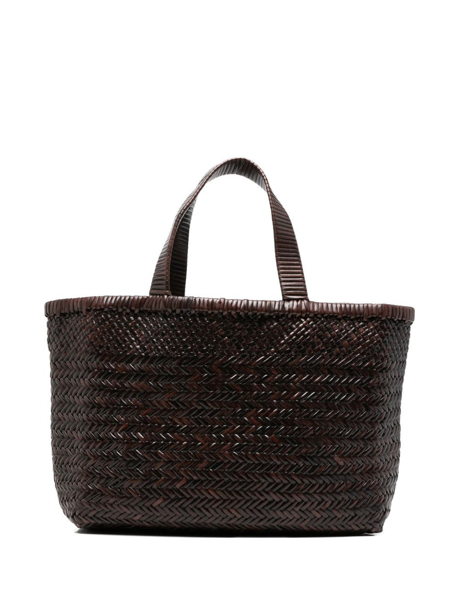 Manebí Leather Shopper Brown Calf Leather Open Top Tote With Woven Texture For Women