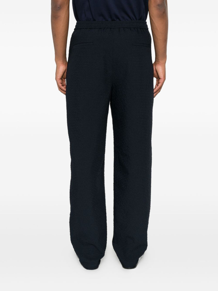 Emporio Armani Capsule Trousers Navy Luxury Men Straight Leg Seersucker Elastic Waistband