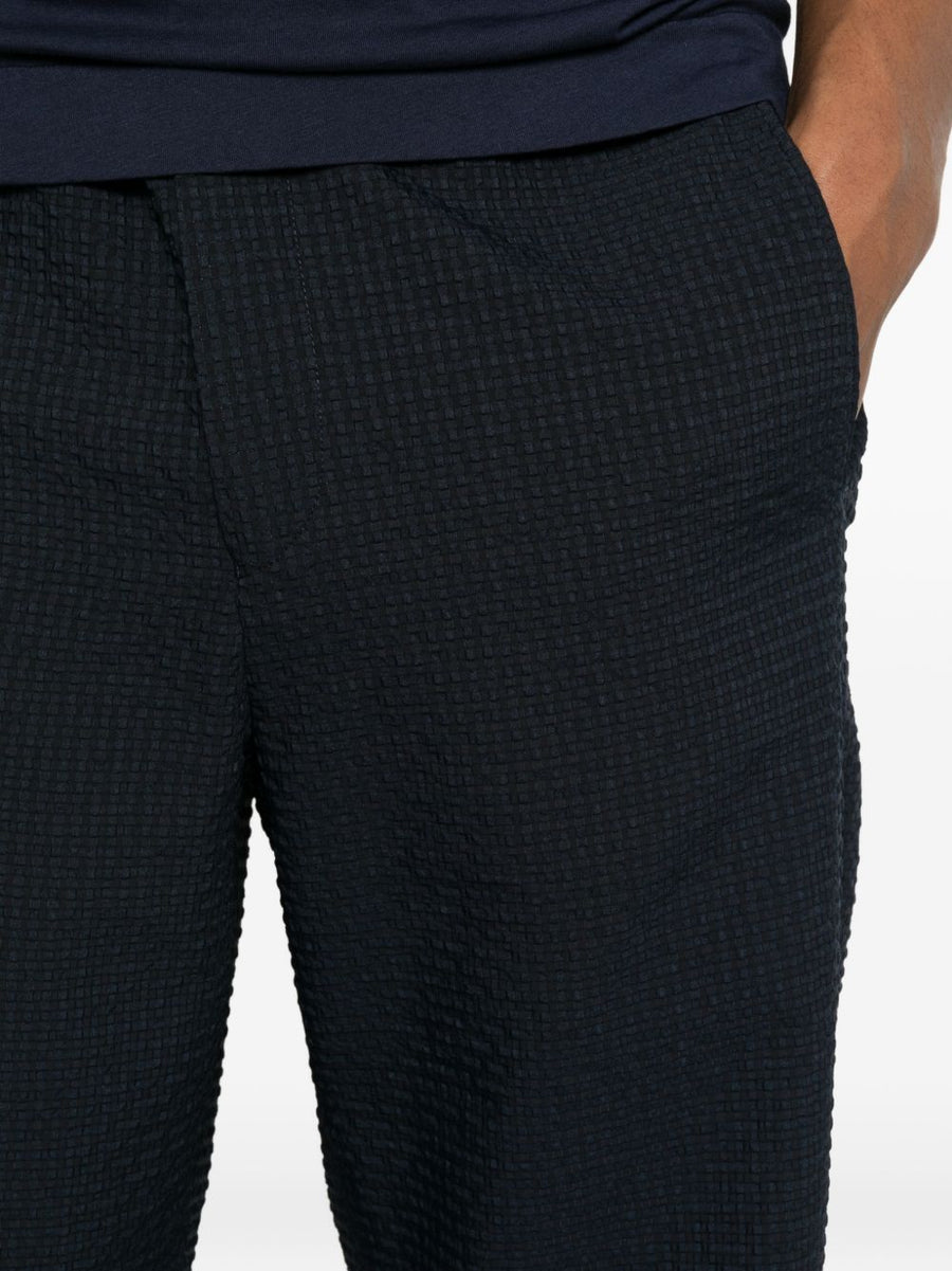 Emporio Armani Capsule Trousers Navy Luxury Men Straight Leg Seersucker Elastic Waistband