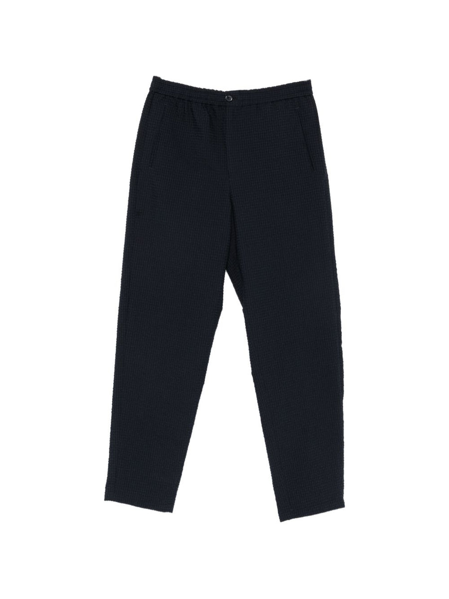 Emporio Armani Capsule Trousers Navy Luxury Men Straight Leg Seersucker Elastic Waistband