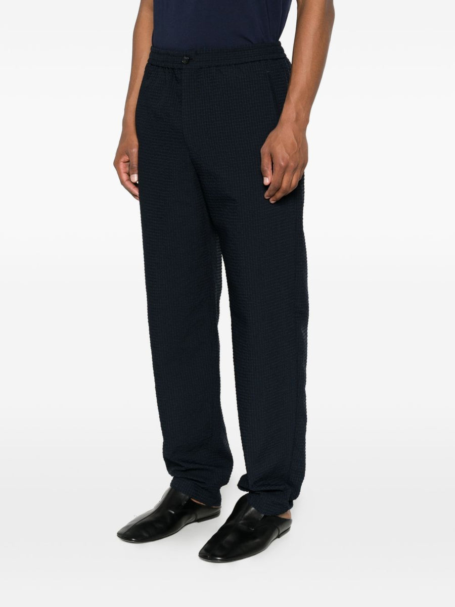 Emporio Armani Capsule Trousers Navy Luxury Men Straight Leg Seersucker Elastic Waistband