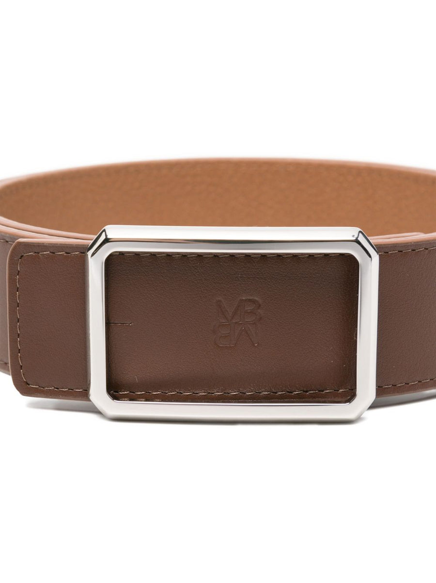 Maison Boinet Leather Belt Brown With Front Logo Deboss And Silver Buckle Adjustable 75 To 85 CM Women