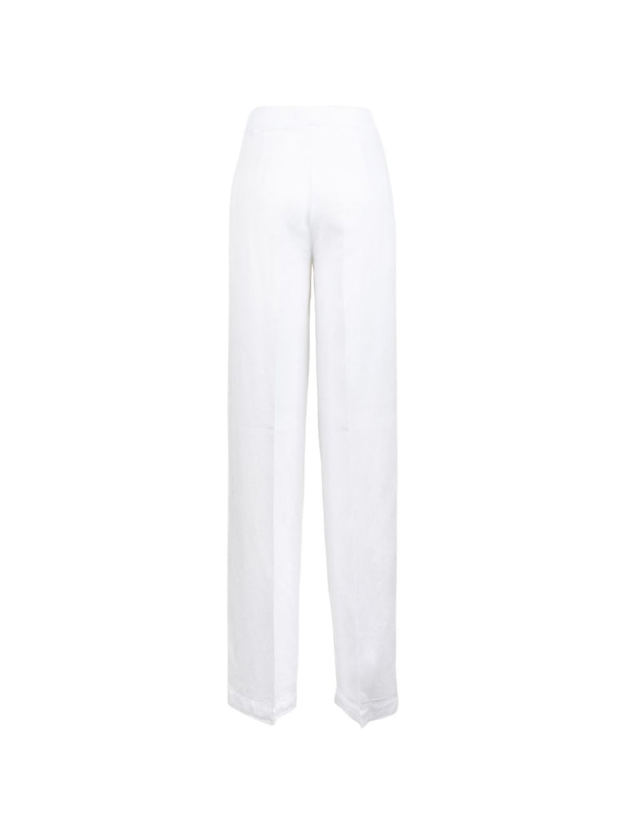 Via Masini 80 White Wide Leg Trousers For Women Polished Cotton Blend Spring Summer 2026