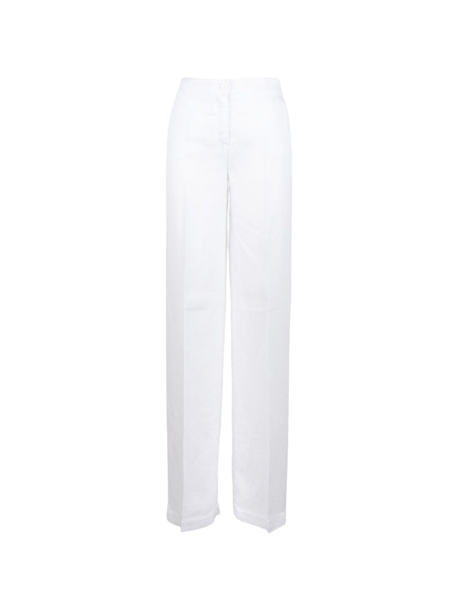Via Masini 80 White Wide Leg Trousers For Women Polished Cotton Blend Spring Summer 2026