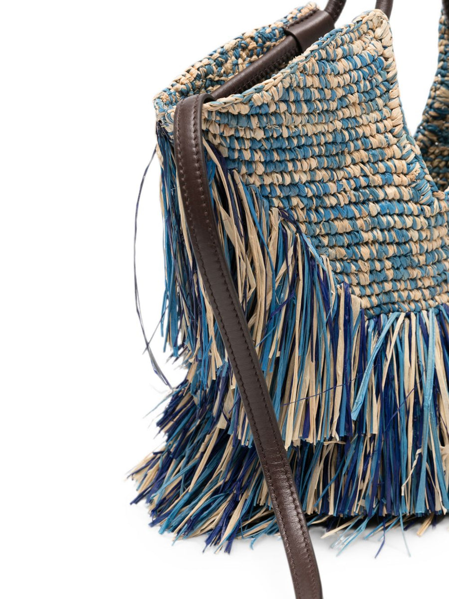 Zimmermann Navy Raffia Shopper Bag With Fringe Trim And Gold Hardware For Women Everyday Essential