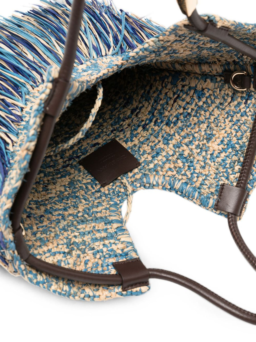 Zimmermann Navy Raffia Shopper Bag With Fringe Trim And Gold Hardware For Women Everyday Essential