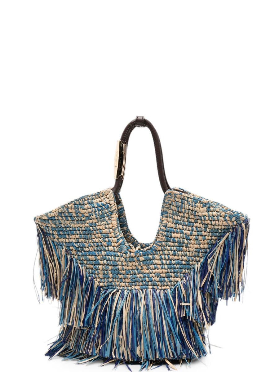 Zimmermann Navy Raffia Shopper Bag With Fringe Trim And Gold Hardware For Women Everyday Essential