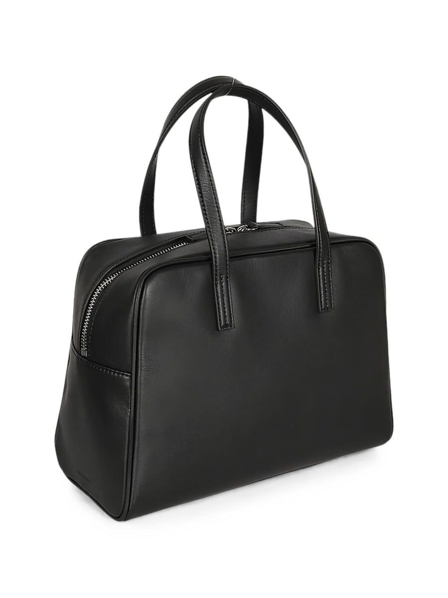 Mizuiro Black Leather Handbag For Women With Zip Closure And Internal Pocket For Everyday Versatility