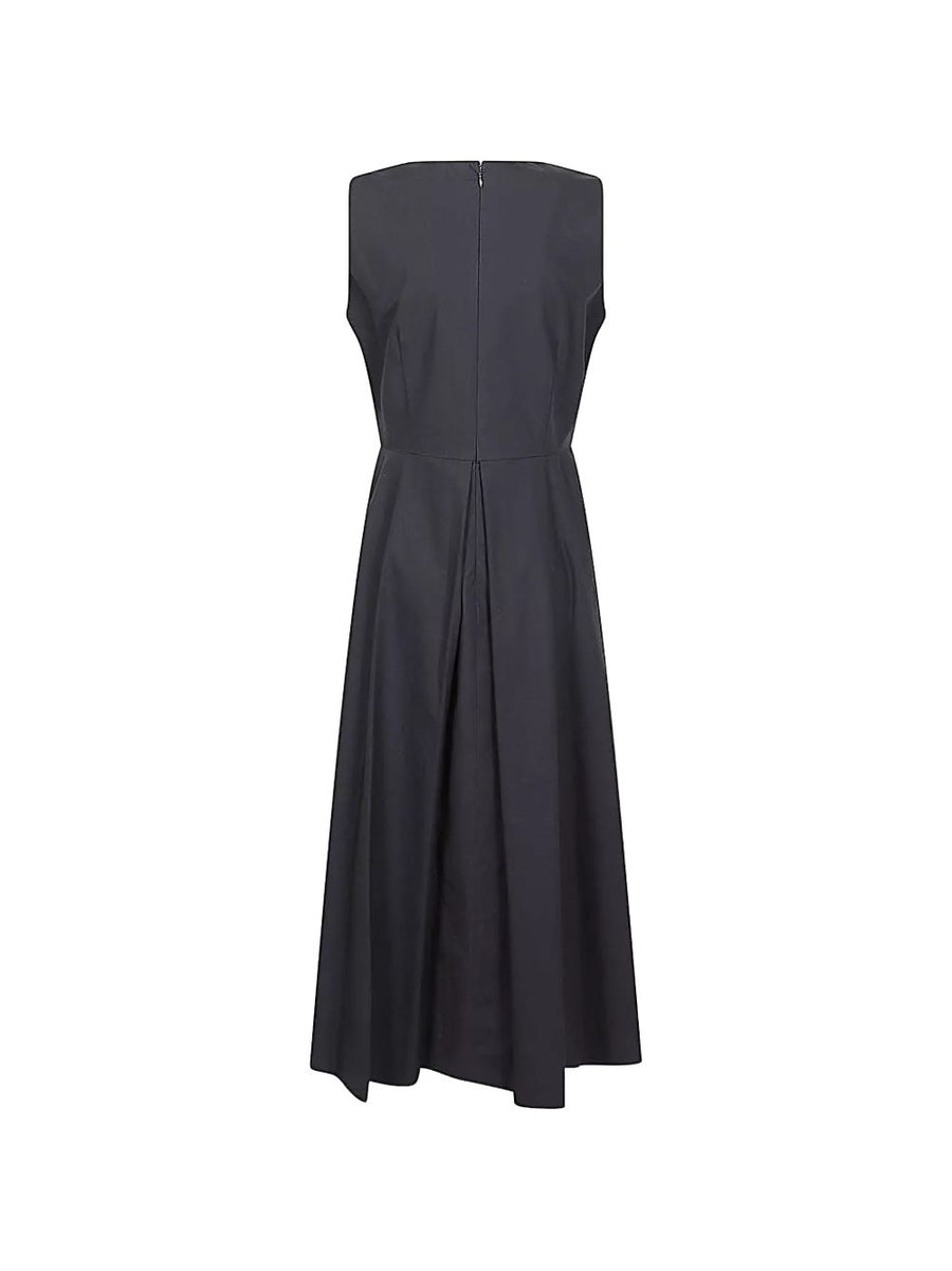 Mizuiro Navy Sleeveless Long Dress For Women Cotton 100 Bodice Fitted And Flared Hem For Refined Spring Summer