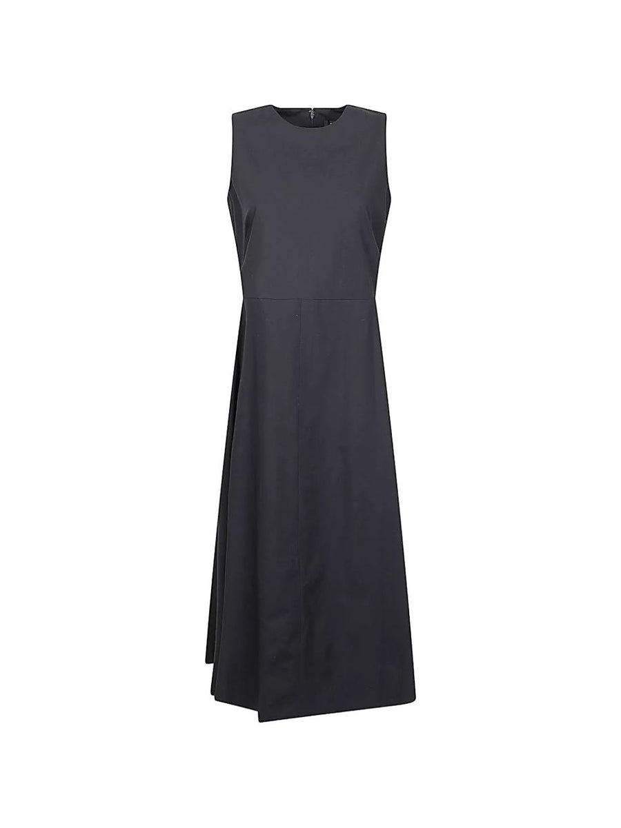 Mizuiro Navy Sleeveless Long Dress For Women Cotton 100 Bodice Fitted And Flared Hem For Refined Spring Summer