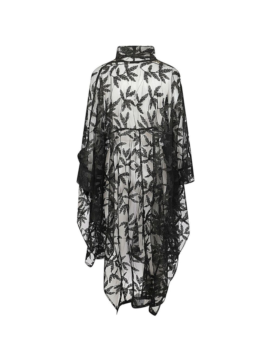 Moyuru Black Oversized Sheer Long Cardigan Jacket For Women Versatile Layering Embroidery
