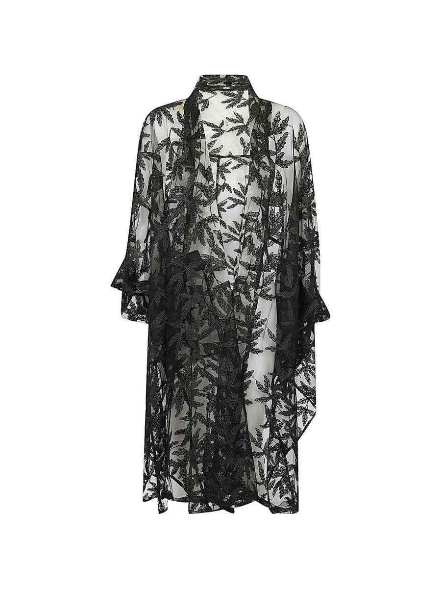 Moyuru Black Oversized Sheer Long Cardigan Jacket For Women Versatile Layering Embroidery