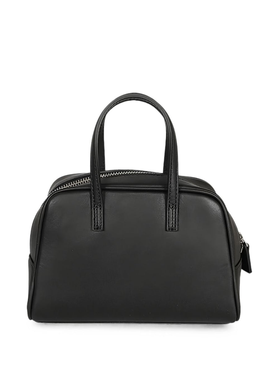 Mizuiro Elegant Leather Boston Bag Black For Women Compact One Size With Zip Closure And Interior Pocket