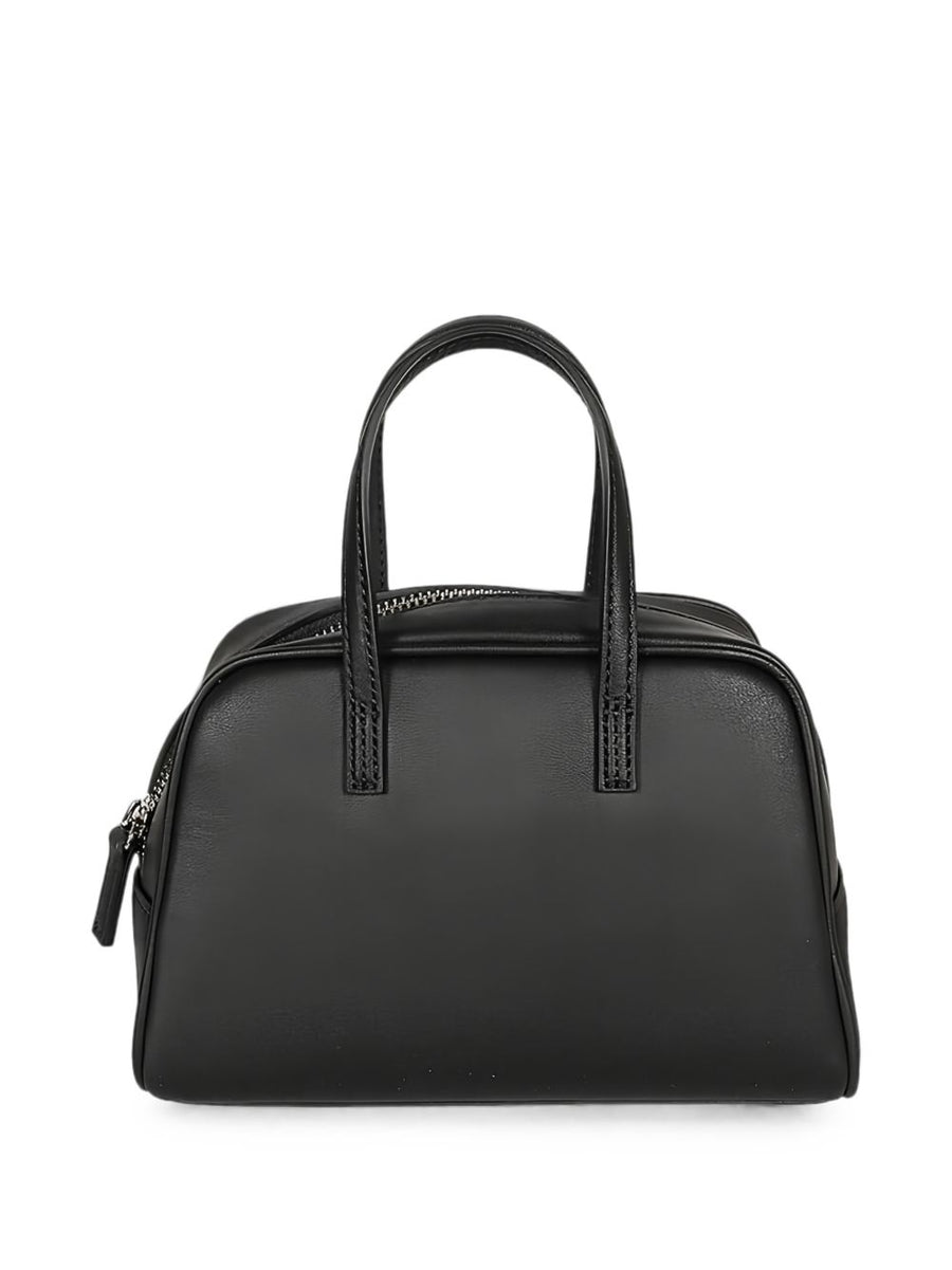 Mizuiro Elegant Leather Boston Bag Black For Women Compact One Size With Zip Closure And Interior Pocket