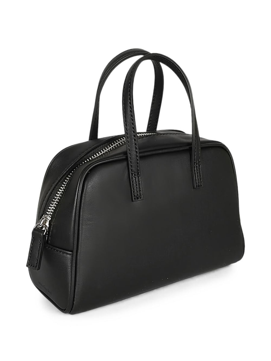 Mizuiro Elegant Leather Boston Bag Black For Women Compact One Size With Zip Closure And Interior Pocket