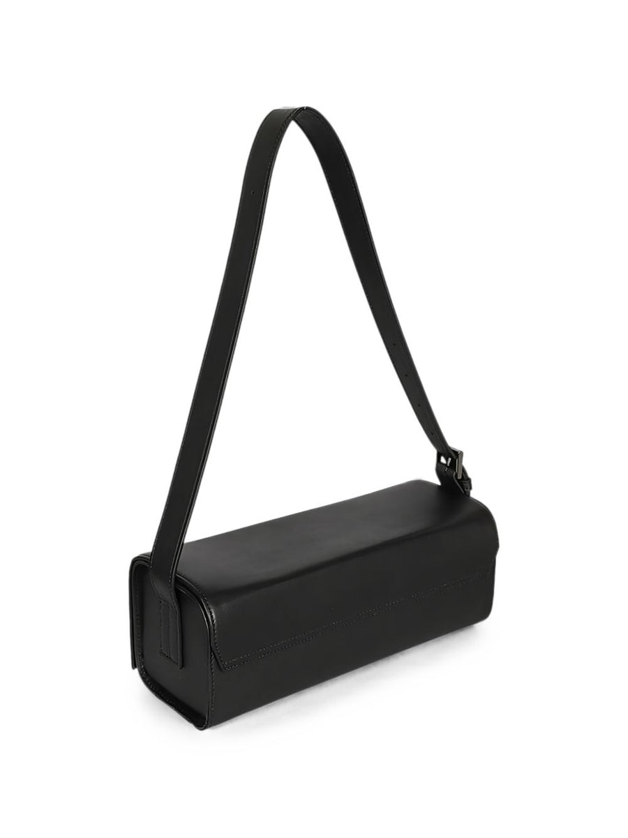 MIZUIRO Black Leather Shoulder Bag For Women, Magnetic Closure, Compact Everyday Luxury, Rectangular Style