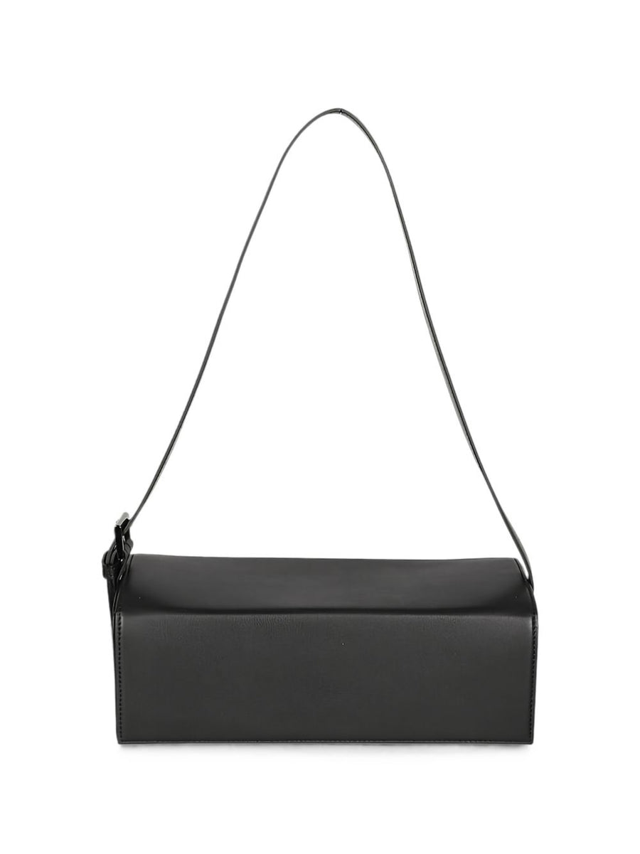 MIZUIRO Black Leather Shoulder Bag For Women, Magnetic Closure, Compact Everyday Luxury, Rectangular Style