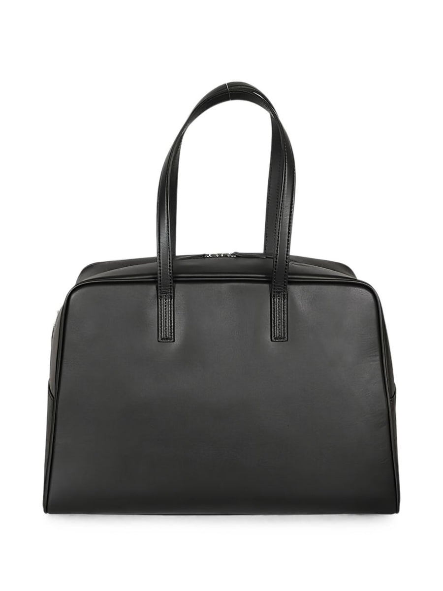 Mizuiro Black Leather Large Boston Handbag With Zip Closure And Internal Pocket