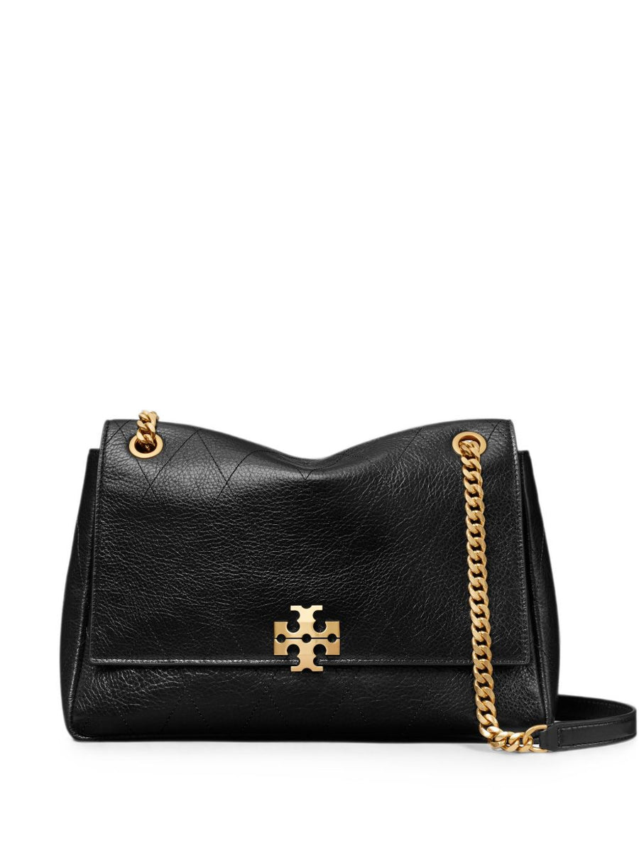 Tory Burch Charlie Quilted Shoulder Bag Black Microfibre