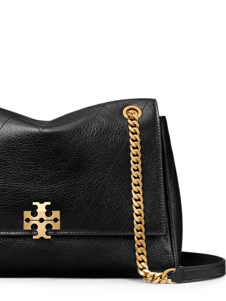 Tory Burch Charlie Quilted Shoulder Bag Black Microfibre