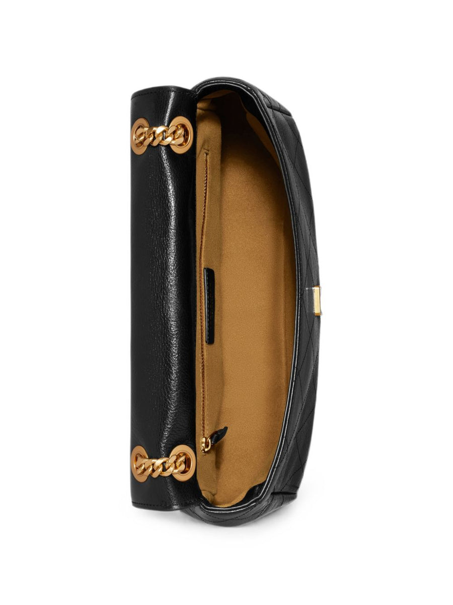 Tory Burch Charlie Quilted Shoulder Bag Black Microfibre