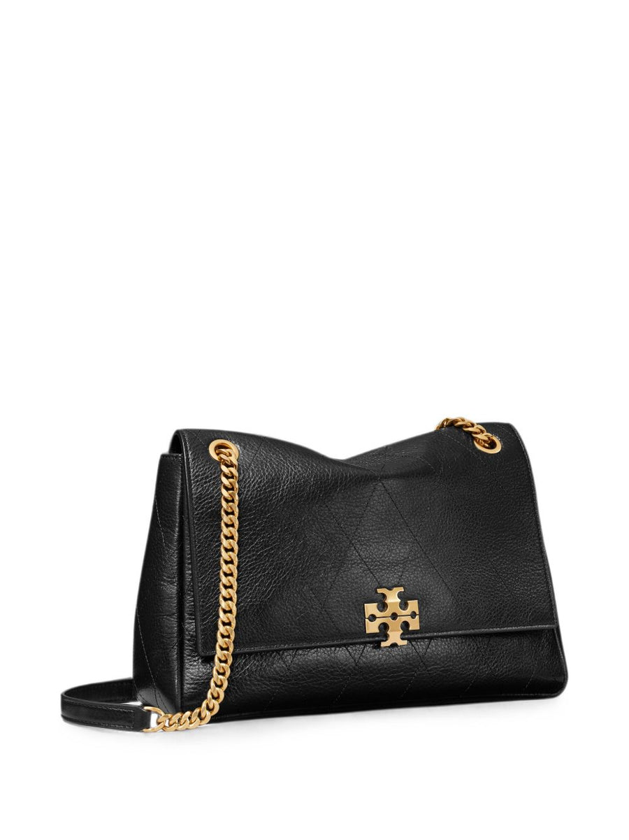 Tory Burch Charlie Quilted Shoulder Bag Black Microfibre