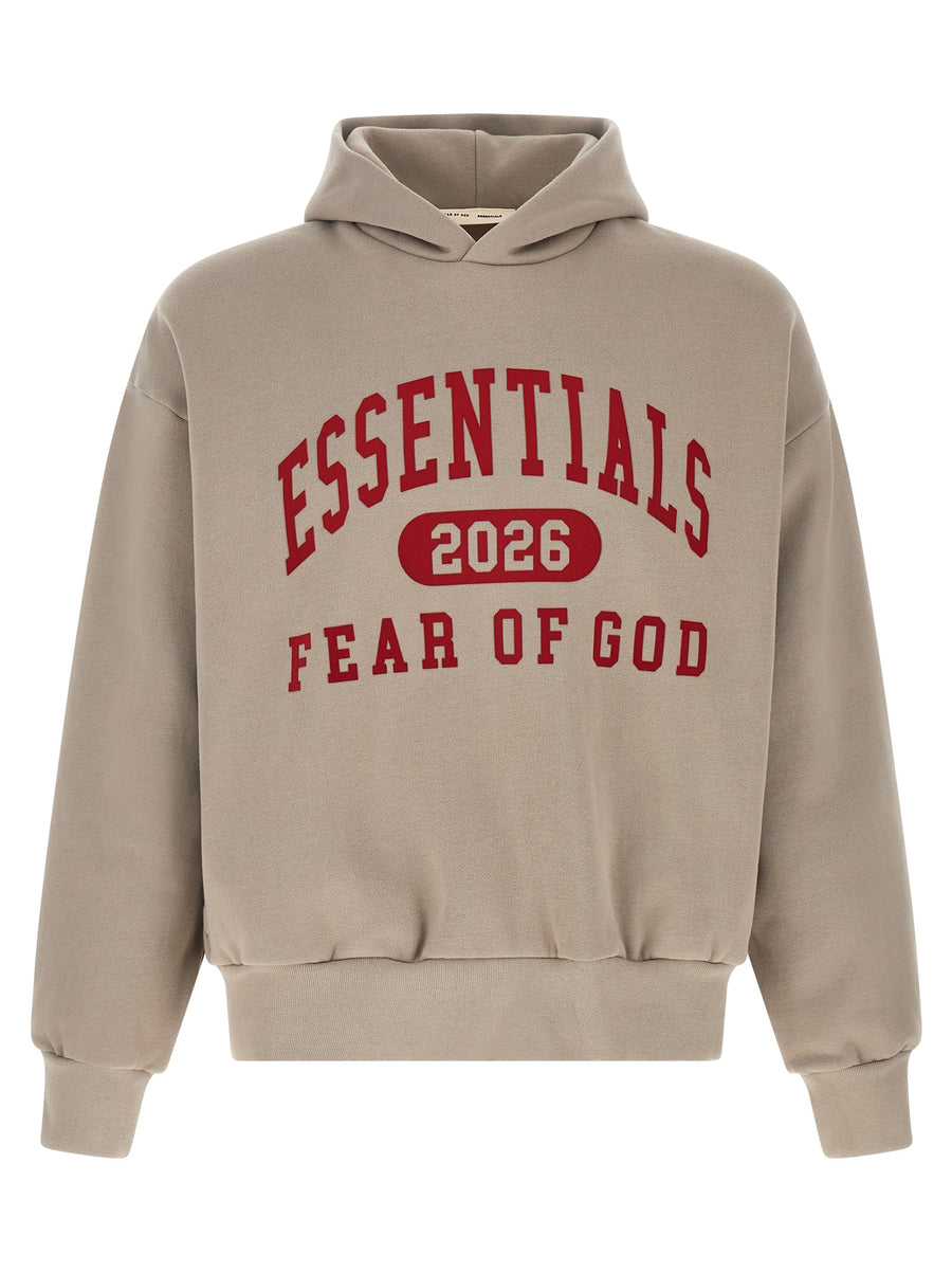 Fear Of God Essentials Hoodie Versatile Classic Fit For Men Gray Core Fleece With Front Pockets