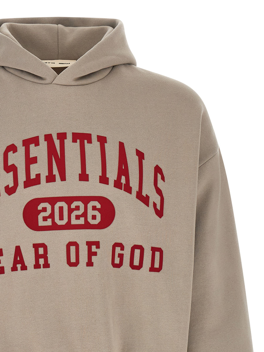 Fear Of God Essentials Hoodie Versatile Classic Fit For Men Gray Core Fleece With Front Pockets