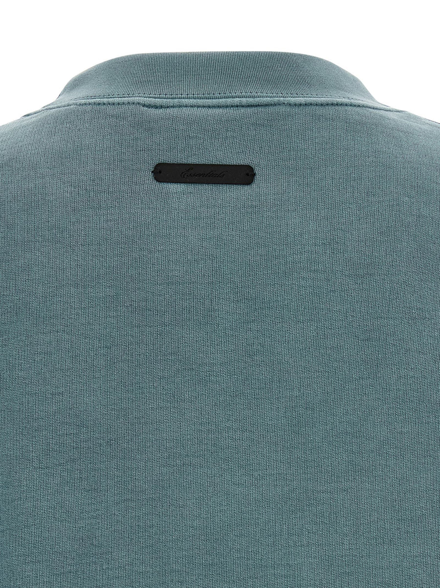 Fear Of God Essential Campus 90s Sweatshirt For Men Light Blue Cotton Oversized Crewneck With Front Logo