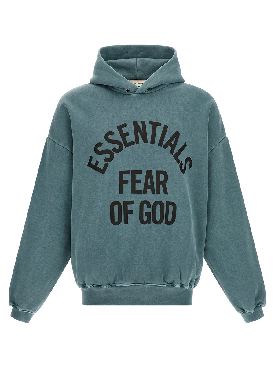 Fear Of God Essential Campus 90s Hoodie Light Blue 100 Percent Cotton Oversized Fit For Men