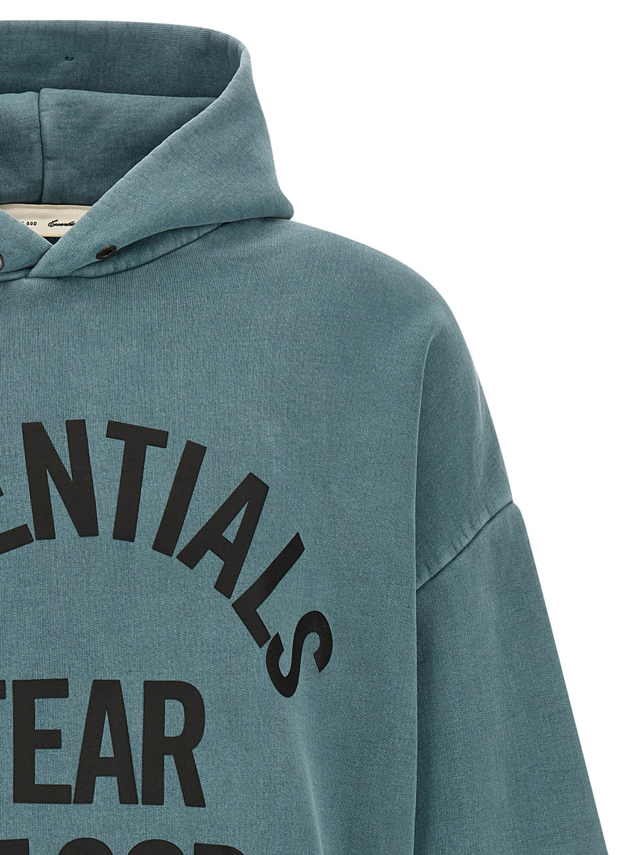 Fear Of God Essential Campus 90s Hoodie Light Blue 100 Percent Cotton Oversized Fit For Men