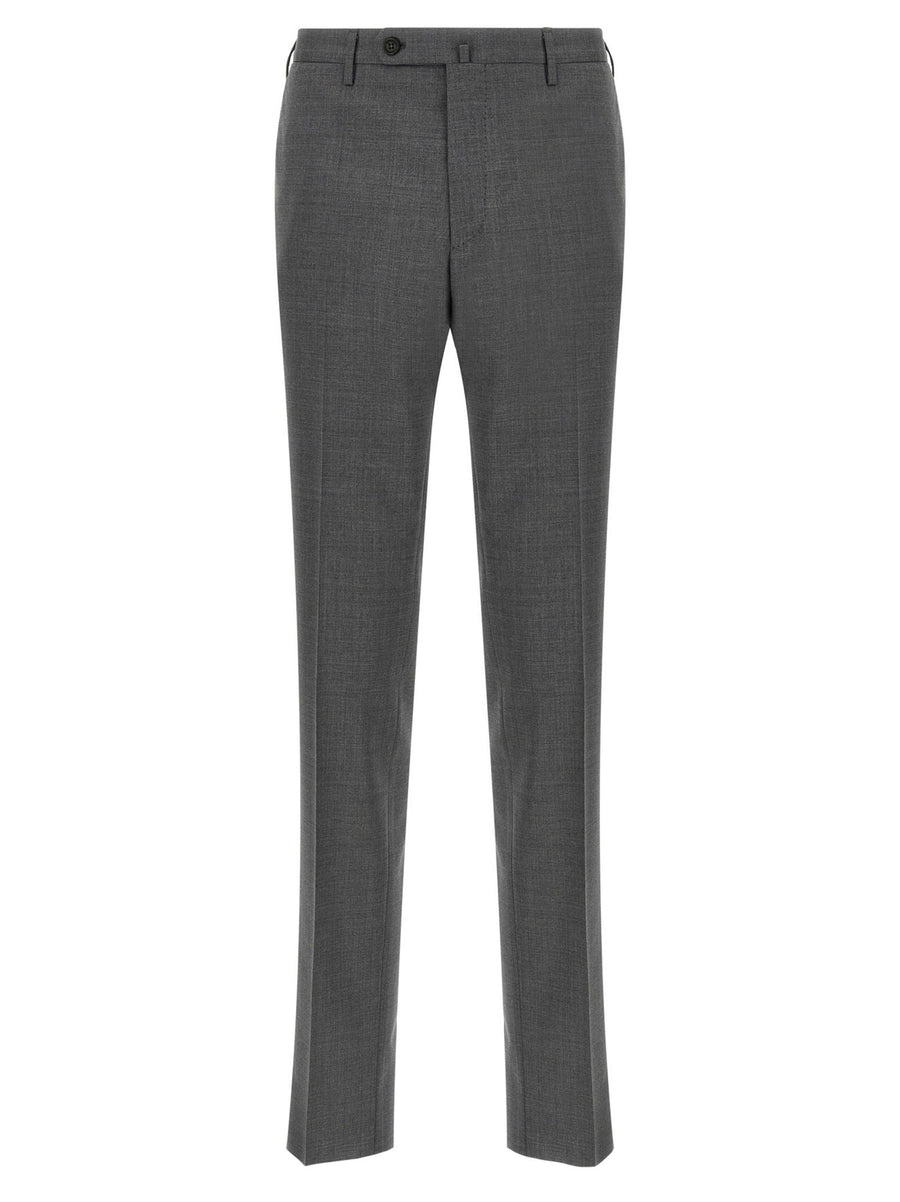 Incotex Modello 35 Premium Virgin Wool Trousers For Men With Ironed Pleat Front Zip Closure Grey