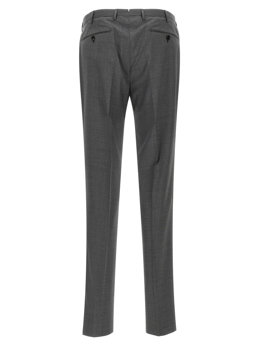 Incotex Modello 35 Premium Virgin Wool Trousers For Men With Ironed Pleat Front Zip Closure Grey