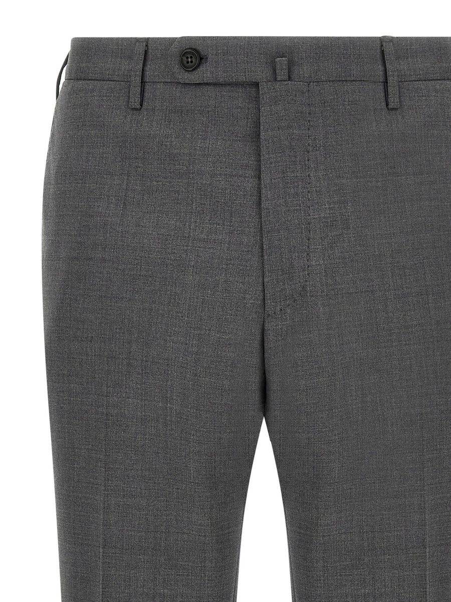Incotex Modello 35 Premium Virgin Wool Trousers For Men With Ironed Pleat Front Zip Closure Grey