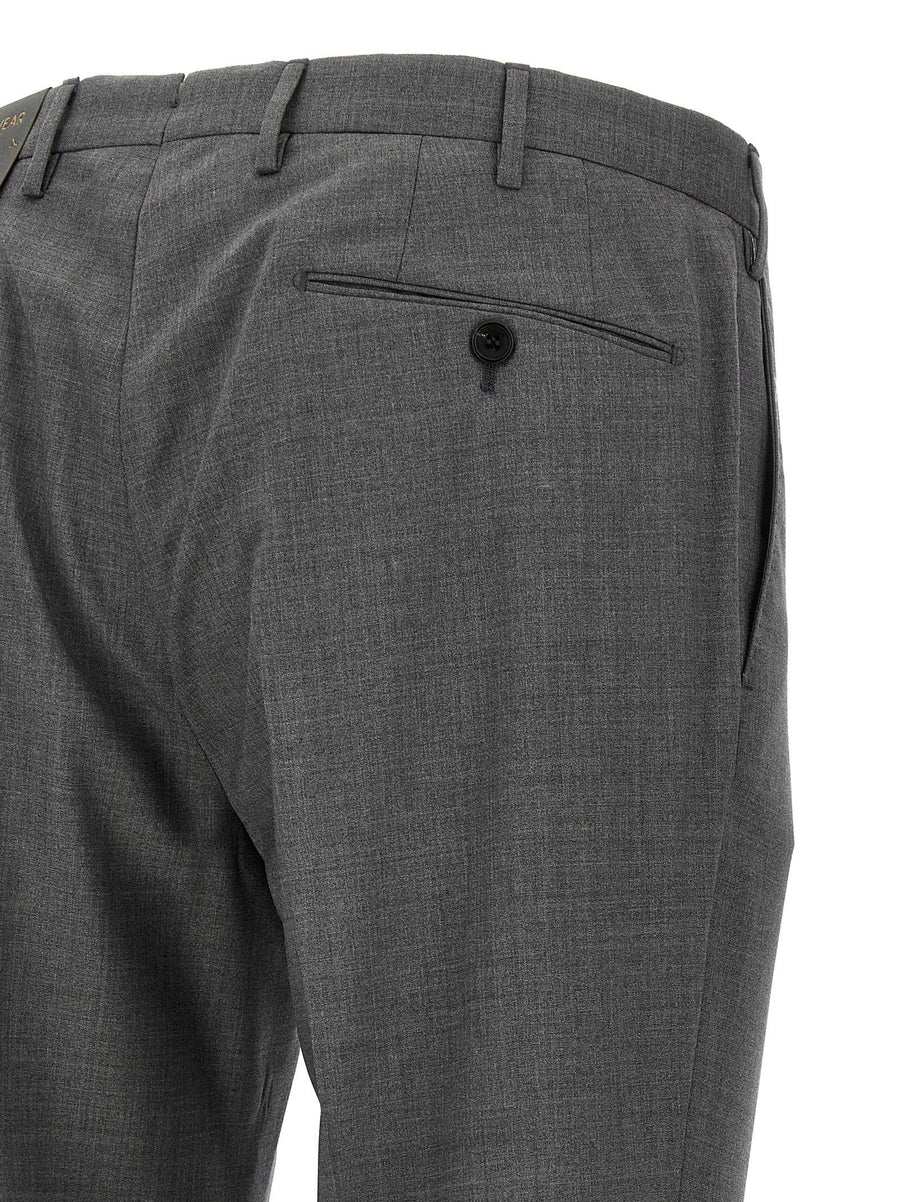 Incotex Modello 35 Premium Virgin Wool Trousers For Men With Ironed Pleat Front Zip Closure Grey