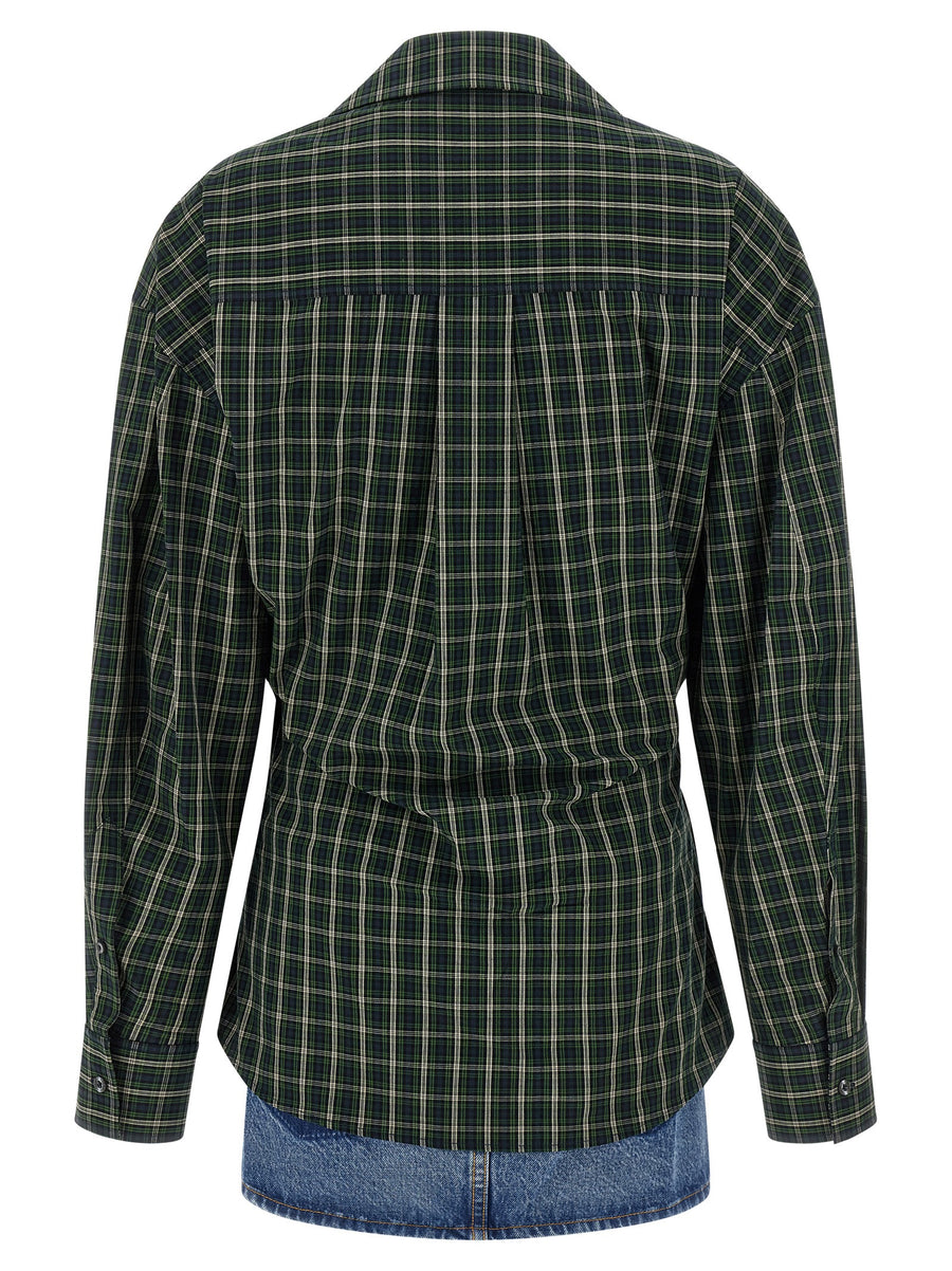 Alexander Wang Wallet Shirt Dress Green Check Cotton Poplin Top With Denim Skirt For Women Modern Versatile City Summer