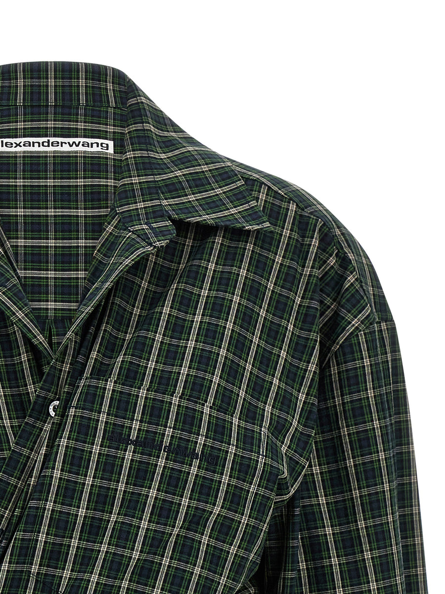 Alexander Wang Wallet Shirt Dress Green Check Cotton Poplin Top With Denim Skirt For Women Modern Versatile City Summer