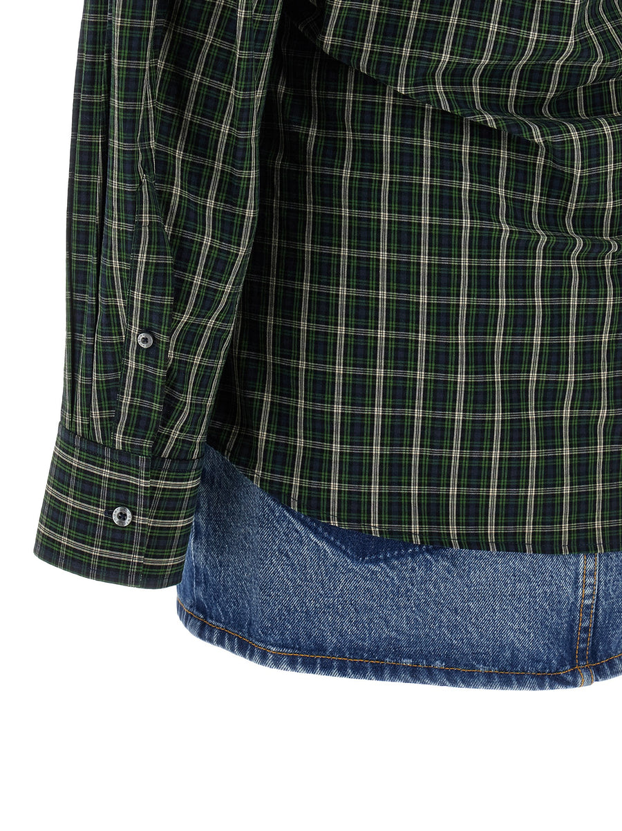Alexander Wang Wallet Shirt Dress Green Check Cotton Poplin Top With Denim Skirt For Women Modern Versatile City Summer