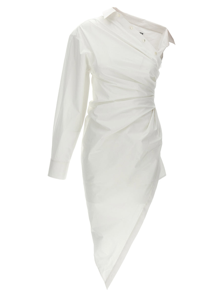 Alexander Wang One Shoulder Asymmetrical Shirt Dress in White Cotton Elastane for Women Ultra Versatile Day to Night