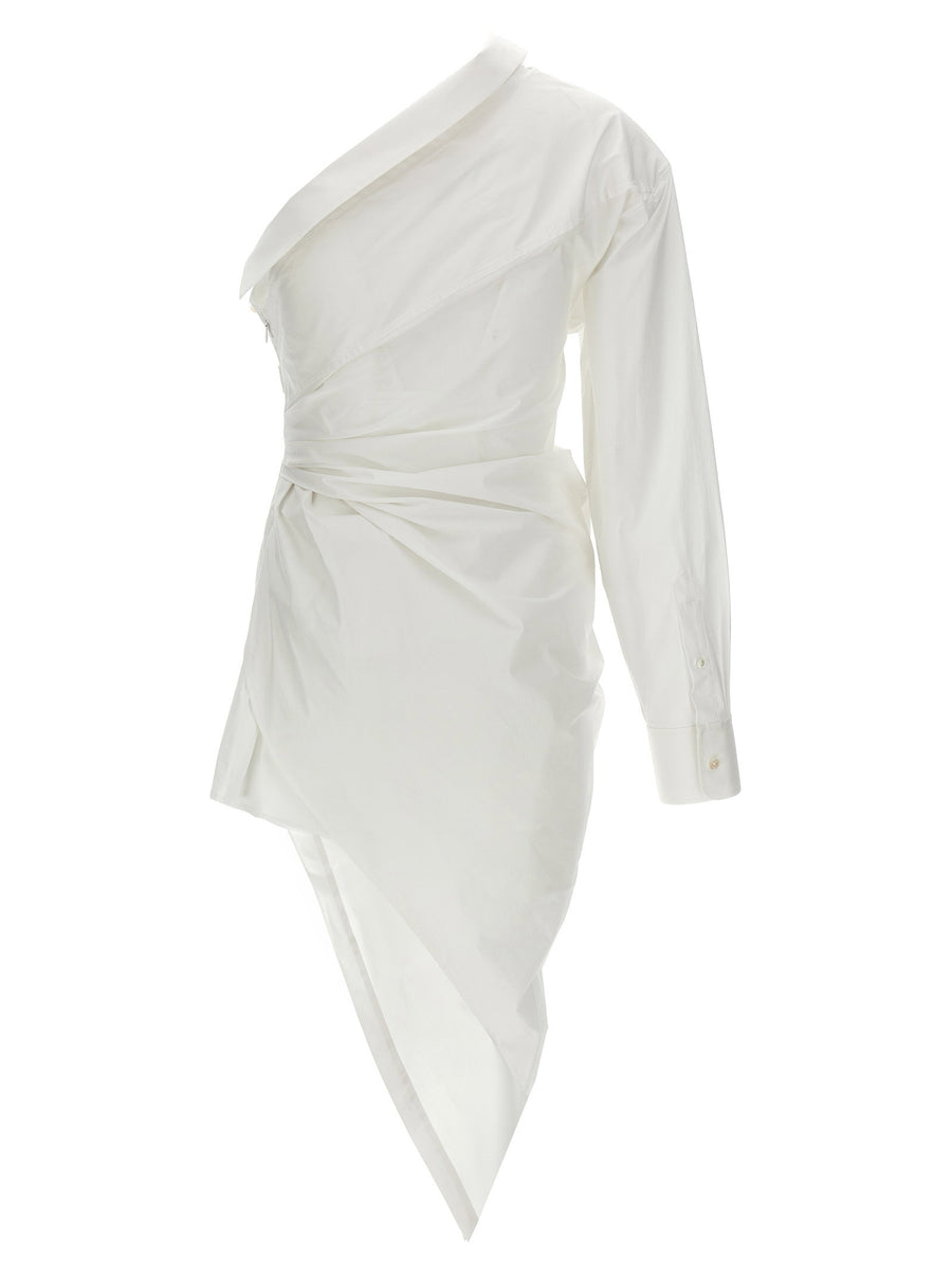 Alexander Wang One Shoulder Asymmetrical Shirt Dress in White Cotton Elastane for Women Ultra Versatile Day to Night